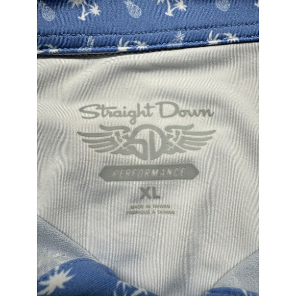 Straight Down Performance Polo Shirt Men's XL Blue Palm Trees Pineapple Stretch - Picture 3 of 8
